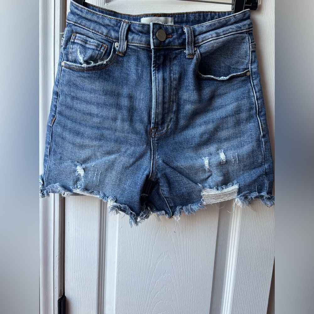 Risen Denim Shorts Medium Distressed Raw Hem High Rise Cutoff Jean Shorts RDS133 - Picture 8 of 9